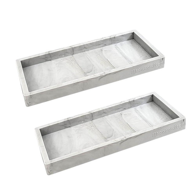 Spacewiser Countertop and Vanity Tray - 2 PC Small 7.7" Silicone Bathroom Trays, Kitchen Soap Tray, Dish Sponge Soap Holder Kitchen Sink Organizer Caddy, Bathroom Counter Trays for Lotion Dispenser