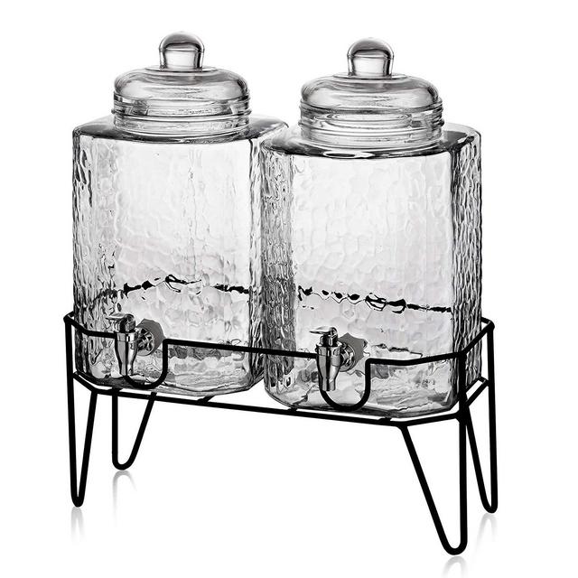 Style Setter Hamburg 210266-GB 1.5 Gallon Each Glass Beverage Drink Dispensers with Metal Stand (Set of 2), 8.2 x 16.8, Clear