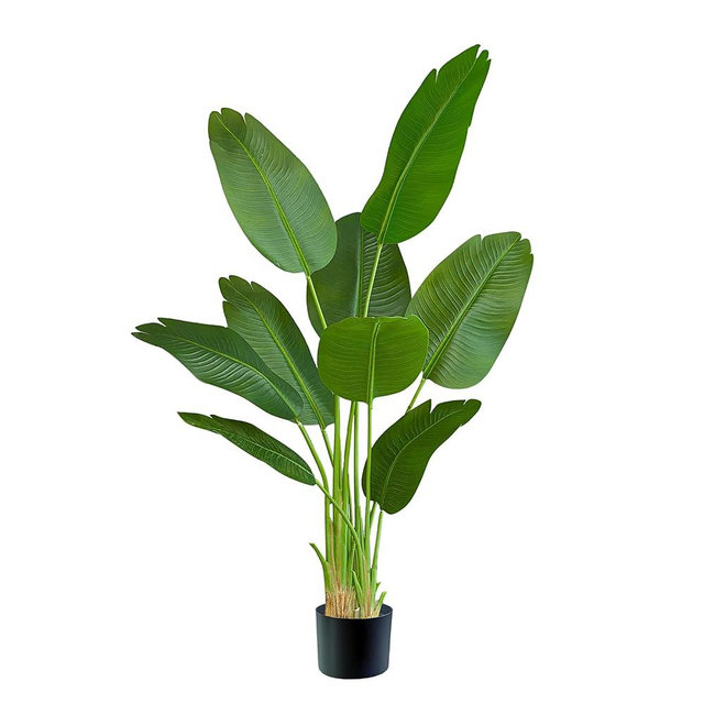 Lifelike Bird of Paradise Silk Artificial Plant Faux Banana Leaf Tree for Home Decor - Perfect Indoor Floor Plant with 9 Trunks (1, Black Planter, 5 FT)