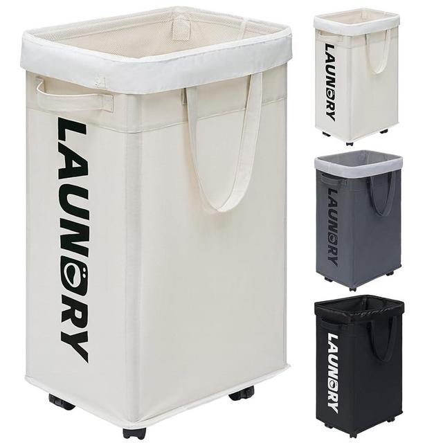 Goodpick Laundry Hamper with Wheels, 75L Collapsible Laundry Basket, Clothes Laundry Basket with Removable Wash Bag for Bedroom, Large Laundry Basket with Handle, White