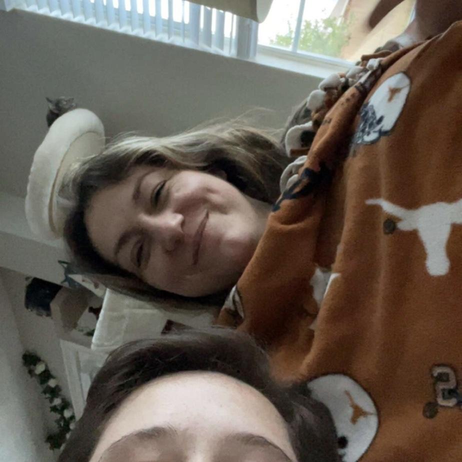 Hanging out at Carissa's when she lived in Krum. We were cuddled up on the couch watching tv- Kelly
