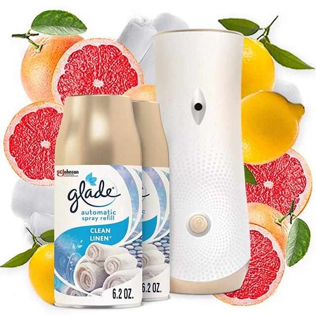 Glade Automatic Spray Refill and Holder Kit, Air Freshener for Home and Bathroom, Clean Linen, 6.2 Oz, Pack of 2 Refills