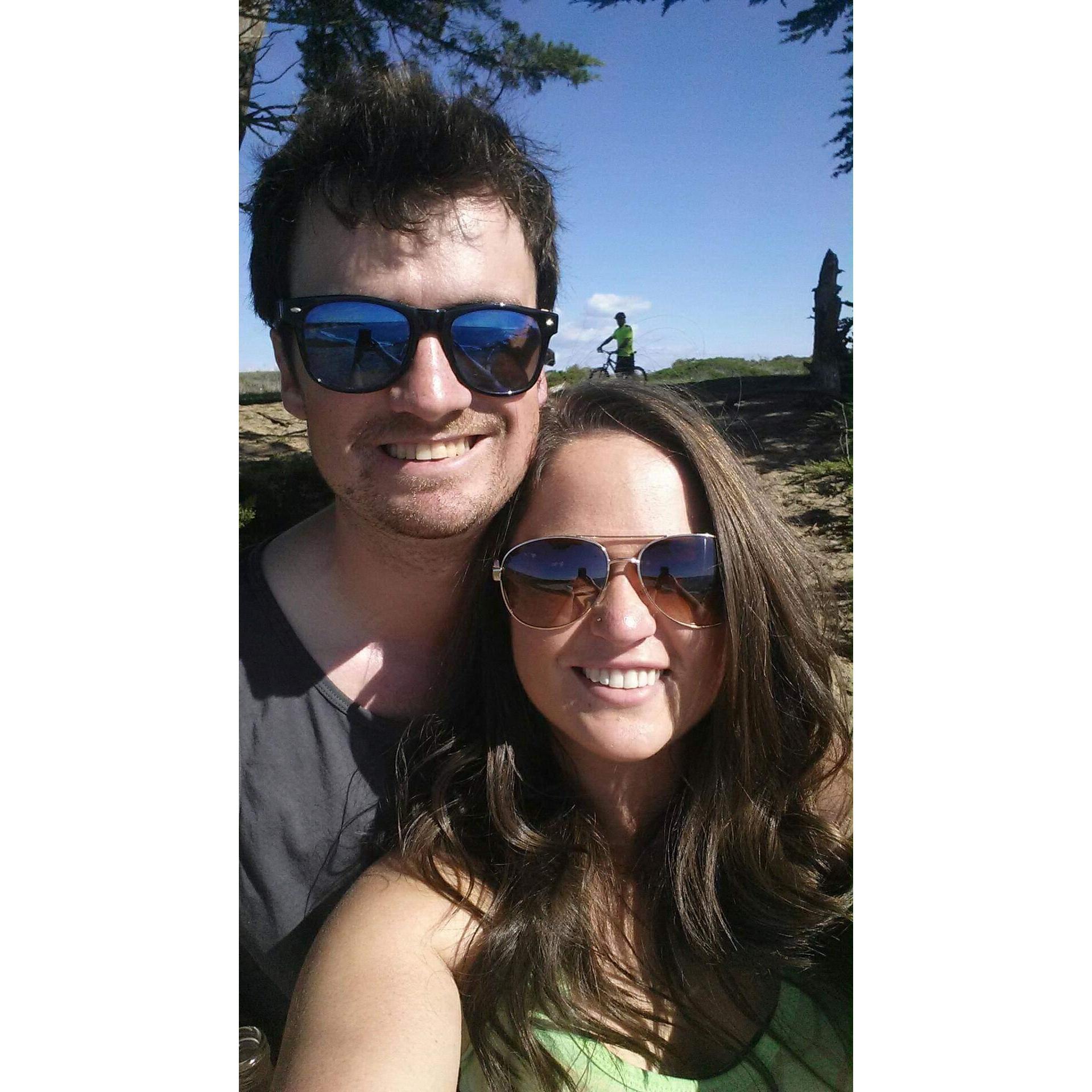 Our first picture as a couple - on a hike at 4 mile beach just north of Santa Cruz.