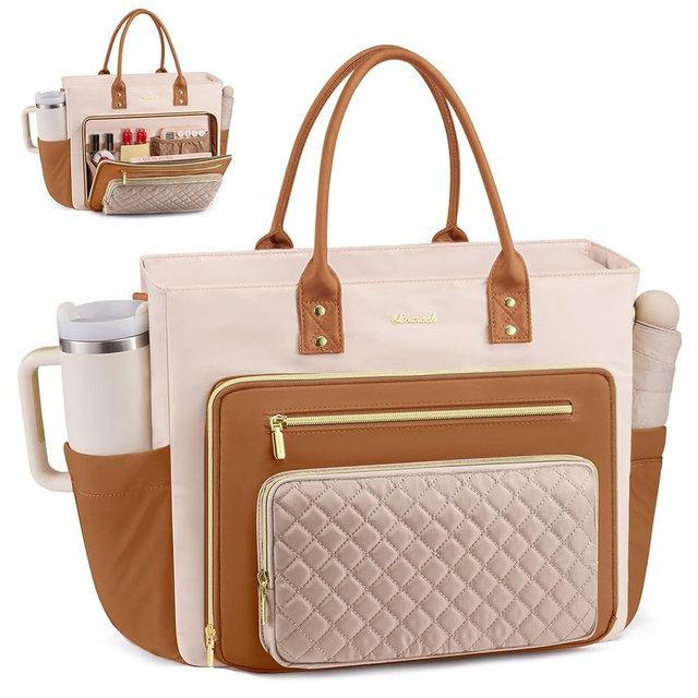 LOVEVOOK Teacher Tote Bag for Women Work, Laptop Bag With Large Cup Holder, Professional Computer Briefcase, Nurse Bags Business Large Purses Handbag, Diaper Bag Mother Gift, 15.6 Inch