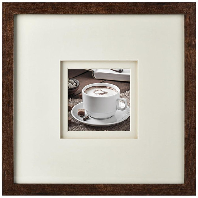 Yaetm 12x12 Square Picture Frame Matted to 5x5, Double Floating Ivory Mat, Brown Wood Grain Photo Frame with Polished HD Tempered Glass, Gallery Wall Art Frame for Wall Mounting, Single