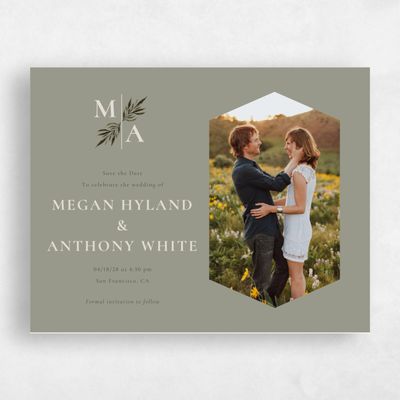 Light Khaki, Green Wedding Save the Date - Cappell Photo