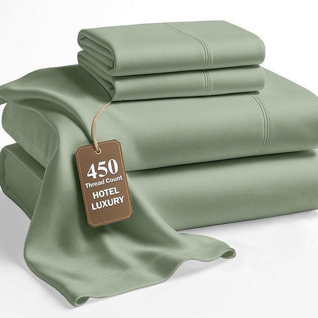 Lane Linen Queen Bed Sheet Set – 450 Thread Count Cooling Sheets Queen Size, 100% Cotton, Soft Comfort for Restful Sleep, Easy Machine Washable, Sateen Finish, Snug Fit 15" Deep Pocket – Iceberg Green