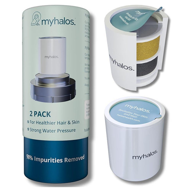 2 Pack - MyHalos® Fixed Hard Water Shower Filter Cartridge Replacement - Home, Travel Power Filtered Shower Head Filter, Chlorine & Heavy Metal Removal - Water Softener, High Pressure- 6 Months Worth