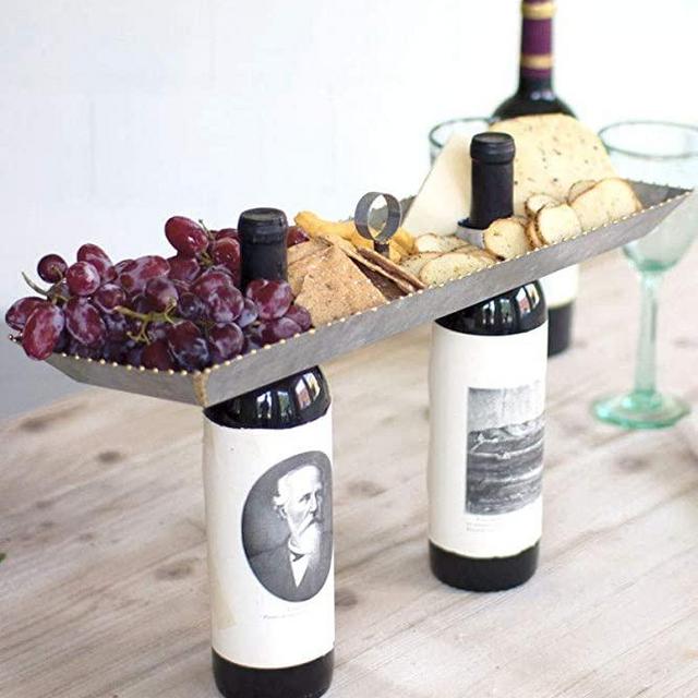 KALALOU Galvanized Double Bottle Serving Topper, One Size, Gray
