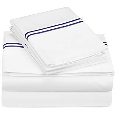 Pinzon 400-Thread-Count Egyptian Cotton Sateen Hotel Stitch Sheet Set - Queen, Navy