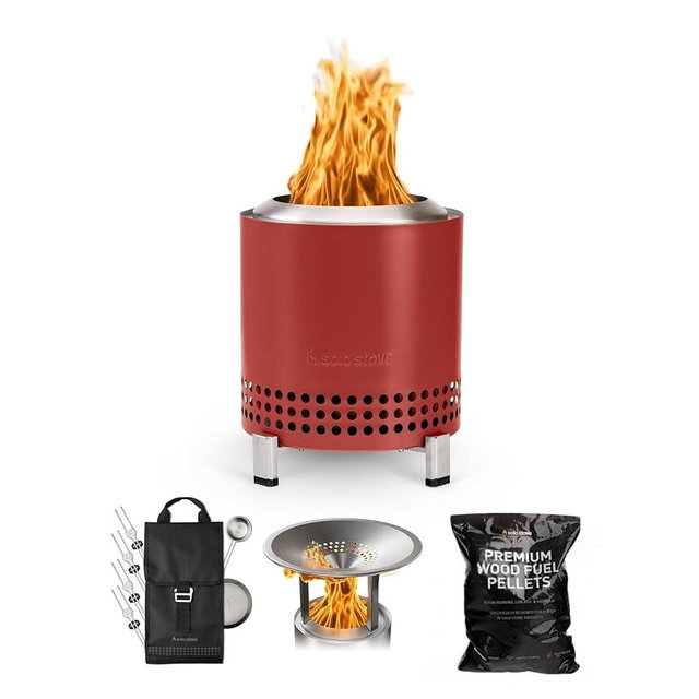 Solo Stove Mesa XL Mulberry Bundle | Tabletop Fire Pit with Stand, Heat Deflector, Accessory Pack & 1lb Wood Pellets | Portable Smokeless Outdoor Firepit for Patio, Camping & Backyard