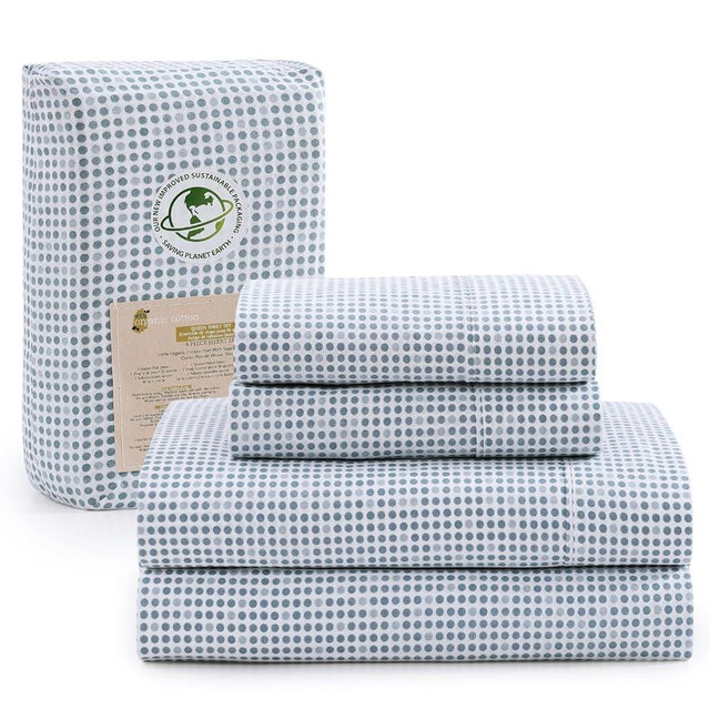Lane Linen Queen Bed Sheets Set - 100% Organic Cotton Sheets Queen Size, 4Pc Cooling Sheets For Bed, Hotel Luxury Bed Sheets Set, Breathable Sheets queen size bed set deep pockets upto 15" - Polka Dot