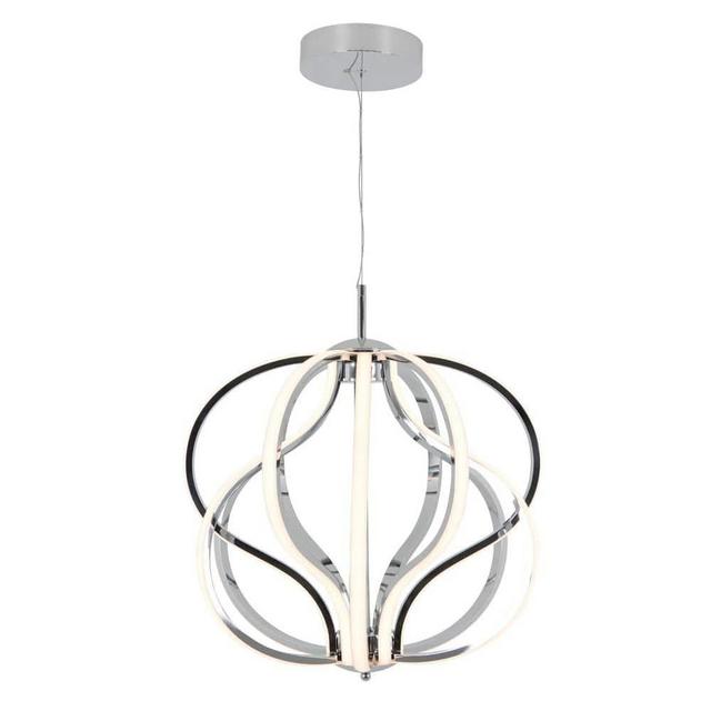 Meridian 30-Watt Integrated LED Chrome Modern Hanging Pendant Chandelier Light Fixture for Dining Room or Kitchen Island