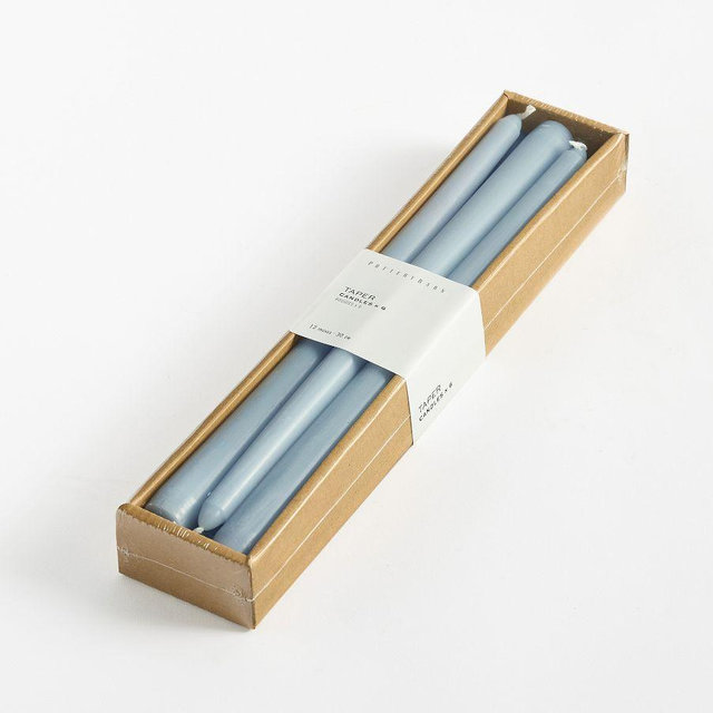 Flame Taper Candle, Pearl Blue, Set of 6