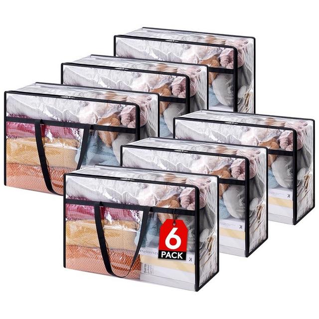 Lifewit 6 Pack Clear Clothes Storage Bags, 60L Plastic Blanket Storage Bag, Vinyl Foldable Moving Bags with Zipper, Closet Organizers and Storage Containers for Bedding, Duvet, Comforter