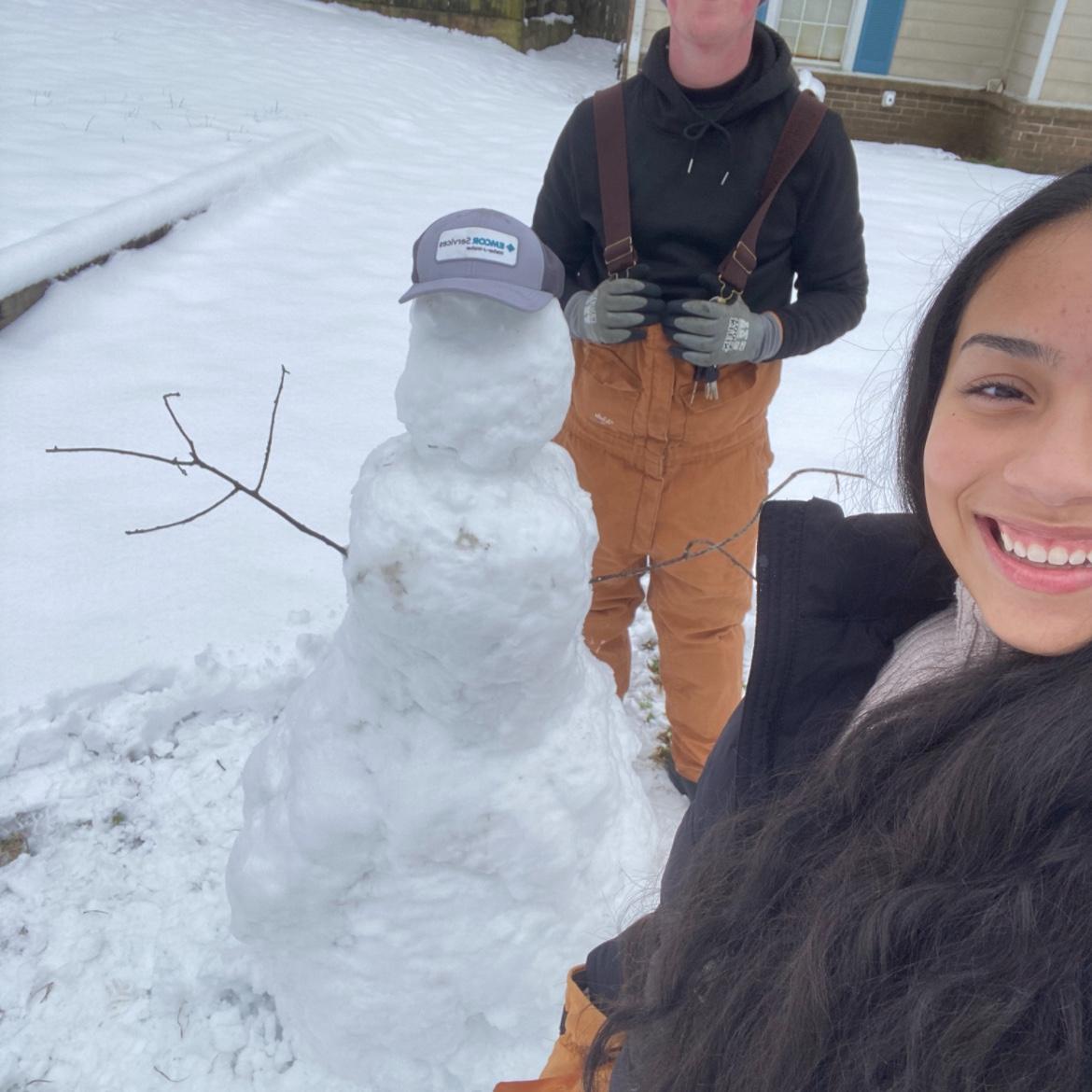 Built a snowman together…. Not our best work.