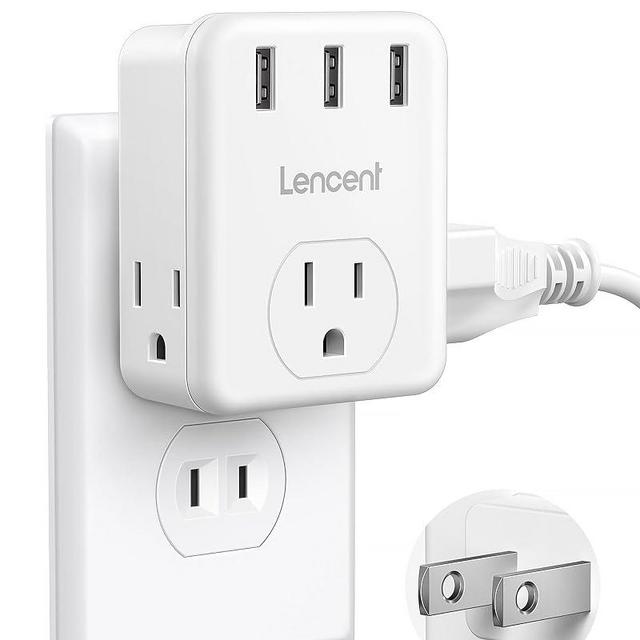 LENCENT 3 Prong to 2 Prong Adapter, 3 Outlets Extender with 3 USB Ports, Wall Charger, Multi Plug Extender Splitter, Travel Power Adaptor for US to Japan Philippines-Type A, Cruise Ship Approved