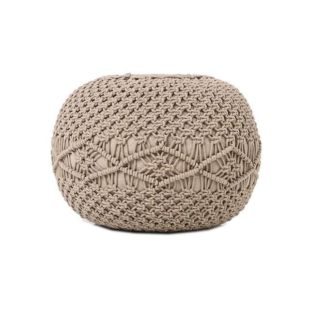 REDEARTH Round Pouf Ottoman -Macrame Hand Knitted Poof Pouffe Ottoman Cover Accent Chair Seat Footrest for Living Room, Bedroom, Nursery, kidsroom, Patio, Gym; 100% Cotton (19x19x14; Taupe)