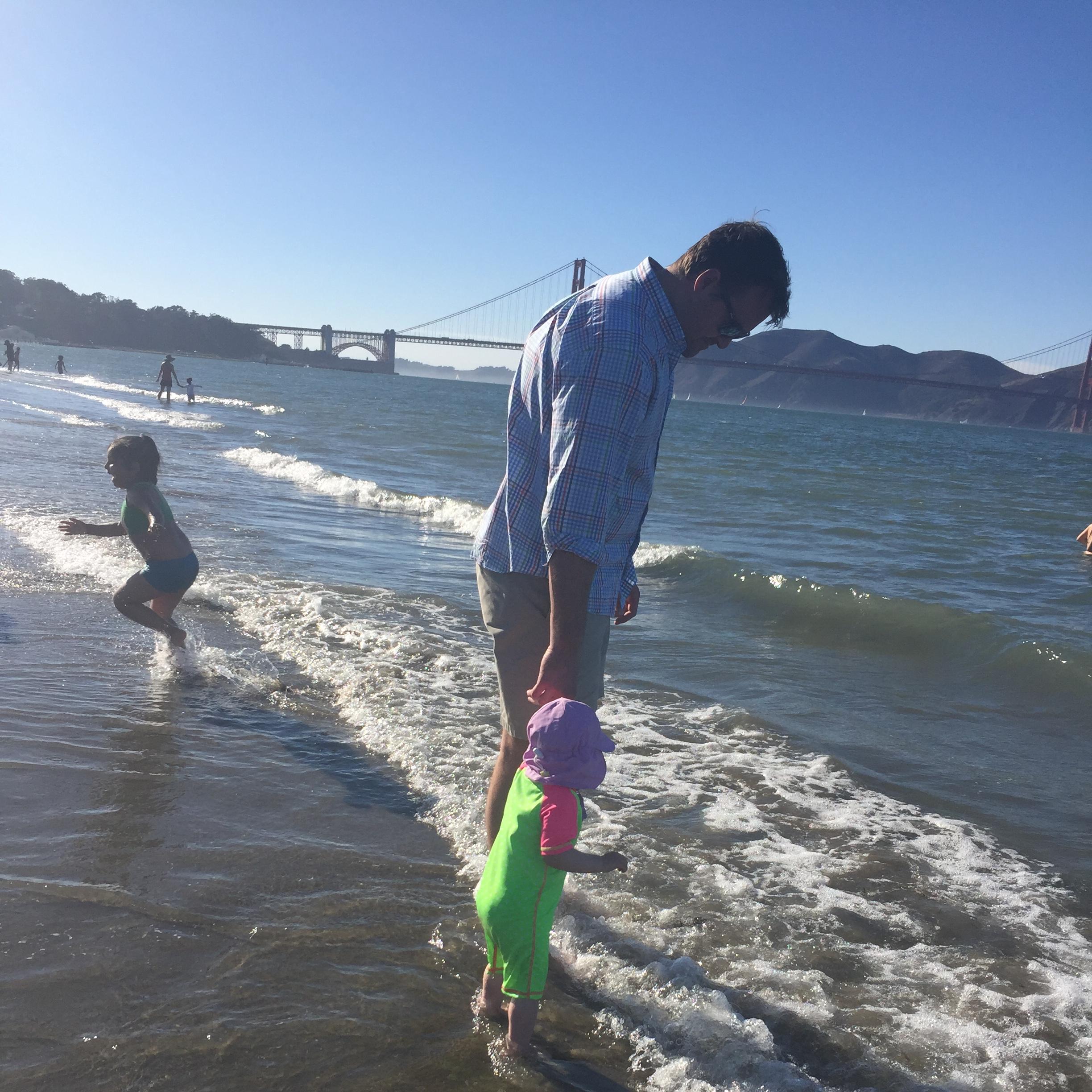 Crissy Field beach @ the GGB. Wella's first ocean experience.
