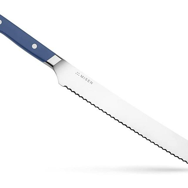 Misen Serrated Bread Knife - 9.5 Inch Bread Cutter - High Carbon Steel Serrated Kitchen Knives, Blue