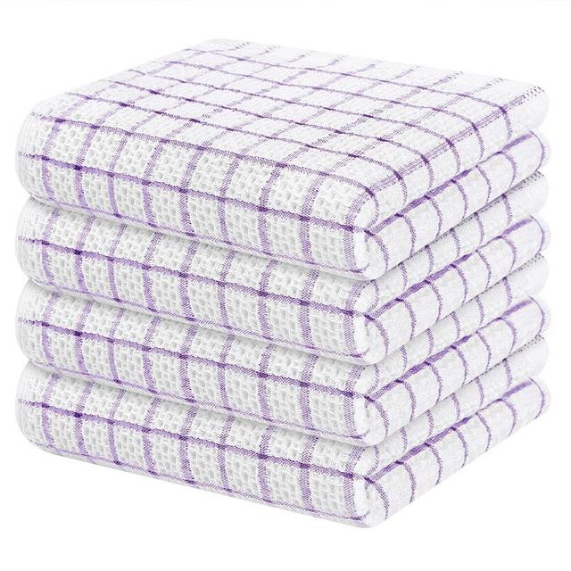 Fintale 100% Cotton Waffle Weave Kitchen Towels, 15 x 25 Inches, Super Soft and Absorbent Dish Towels for Drying Dishes, Quick Drying Hand Towels for Kitchen, 4-Pack, Purple