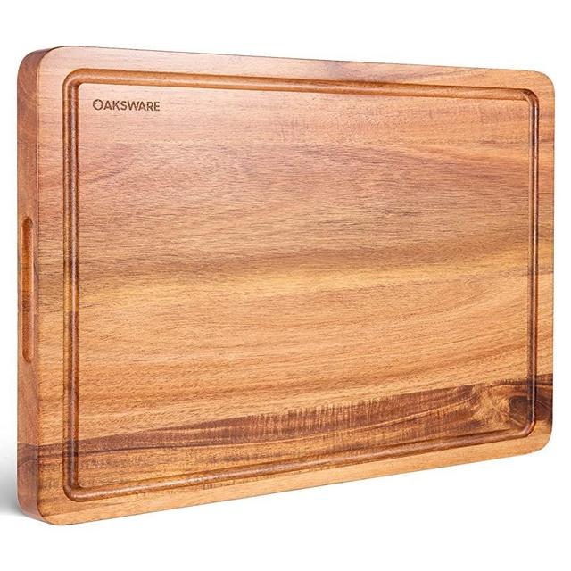 OAKSWARE Cutting Boards, 24 x 18 Inch Extra Extra Large Acacia Wooden Cutting Board for Kitchen, Edge Grain Wood Chopping Board with Juice Groove and Handles, Pre-Oiled Carving Tray for Meat & Cheese