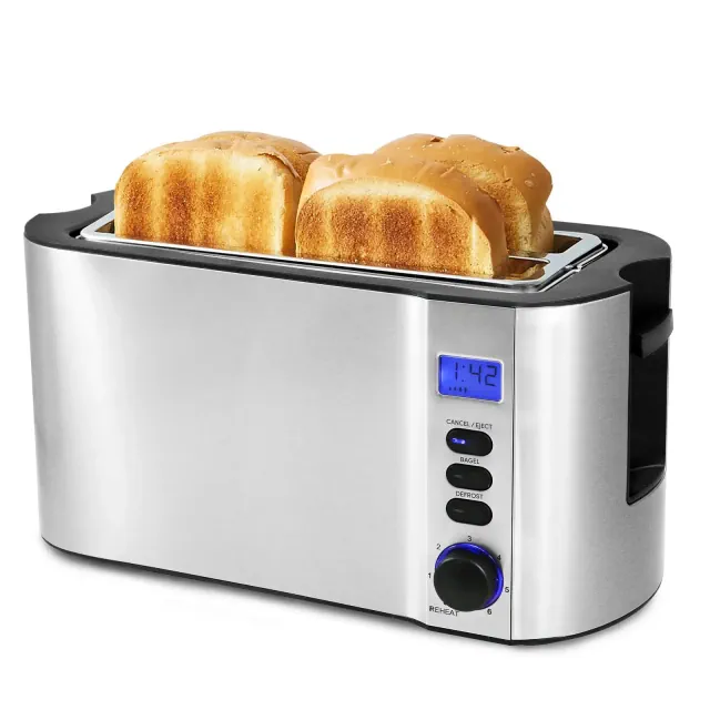 Elite Cuisine 4-Slice Digital Long Slot Toaster - Stainless Steel