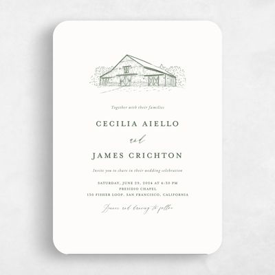 Green Rounded Wedding Invitation - Millbrook Portrait