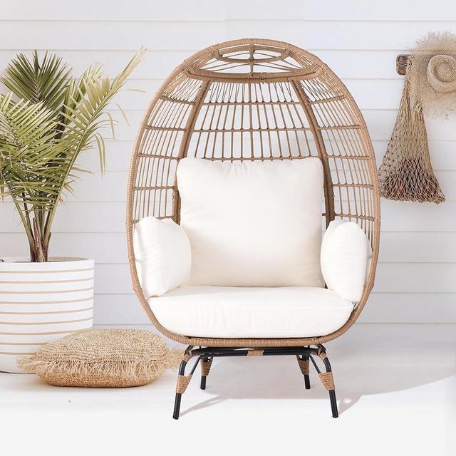TYARDS Wicker Egg Chair, PE Rattan Chair with 4 Thicken Cushions, Patio Chairs 440 lbs Capacity, Oversized Indoor Outdoor Chairs with Strong Steel Frame Perfect for Balcony, Backyard, Living Room