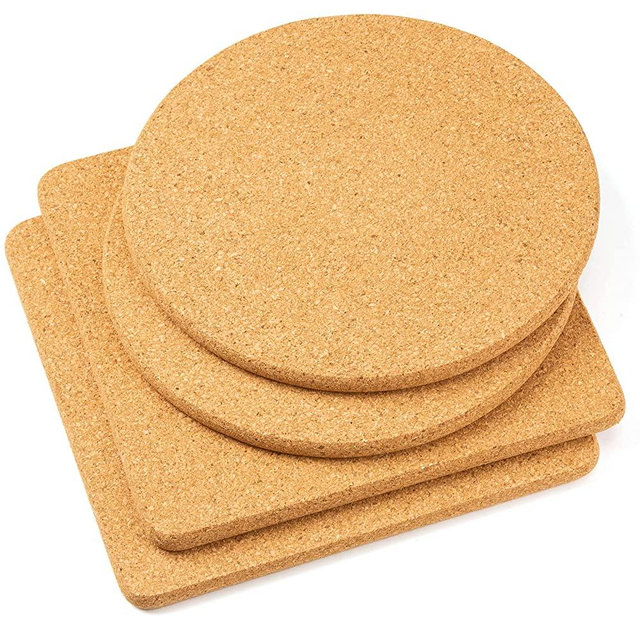 Cork Trivets for Hot Dishes, Trivets for Hot Pots and Pans 8 inches 4 Pcs, Hot Pad Mats for Kitchen Table, Coaster to Protect Countertop, Cooking Pot Holder Set (2 Rounds and 2 Squares)