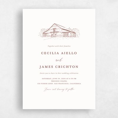 Currant Red Wedding Invitation - Millbrook Portrait
