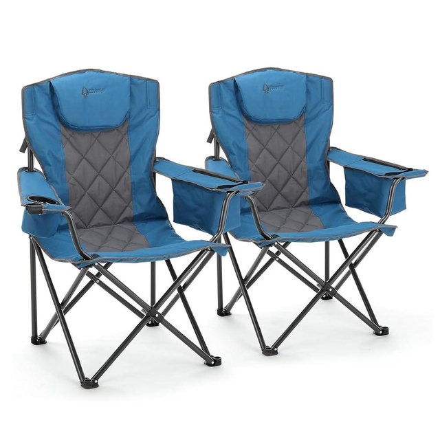 ARROWHEAD OUTDOOR Portable Deluxe Folding Camp Quad Chair w/Headrest, Glass & Cup Holders, Armest 6-can Cooler, Heavy Duty Carry Bag, 550 lbs Weight Capacity