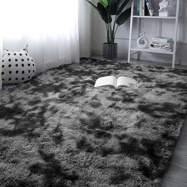 ROCYJULIN Area Rugs 5x7 for Bedroom, Fluffy 5x7 Area Rugs for Living Room, Ultra Soft Non-Slip Large Shag Fuzzy Rug for Nursery, Kids, Girls, Boys, Black Tie-Dye