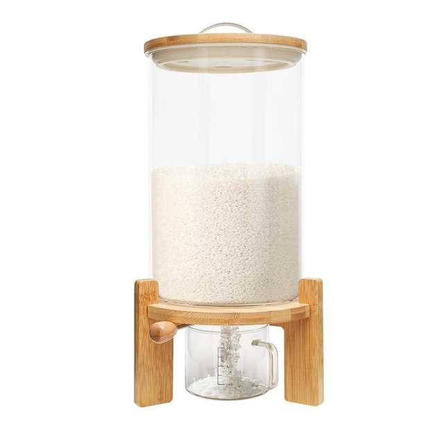SAHUANIYE Glass Rice Dispenser, Grain Dispensers Clear Dry Food Storage Container, Flour Cereal Rice Storage Box With Sealed Lid And Measuring Cup For Storing Sugar/Coffee Beans/Oats/Kitchen Food