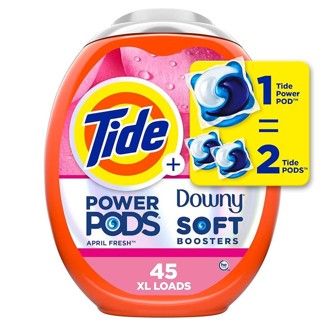 Tide Power PODs 2-in-1 Laundry Detergent Pacs with Downy Soft Boosters, Lasting Freshness with April Fresh Scent, 45 Count, Tide Laundry Detergent, Washing Detergent