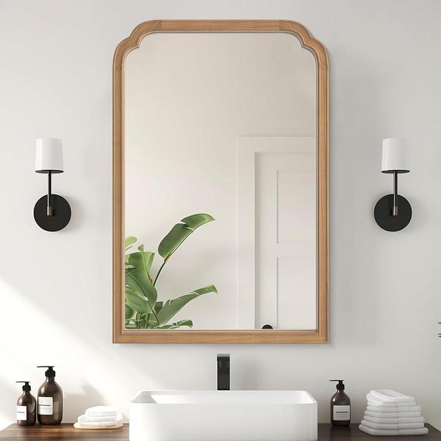 WallBeyond Wood Bathroom Mirrors for Wall Mounted, 24" x 36" Rustic Wood Frame Wall Mirrors Decorative for Living Room or Bedroom Vanity Mirror (Honey-Colored)