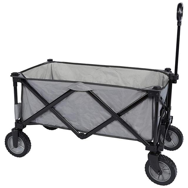PORTAL Collapsible Folding Utility Wagon Quad Compact Outdoor Garden Camping Cart with Removable Fabric (Removable Fabric, Dark Grey)