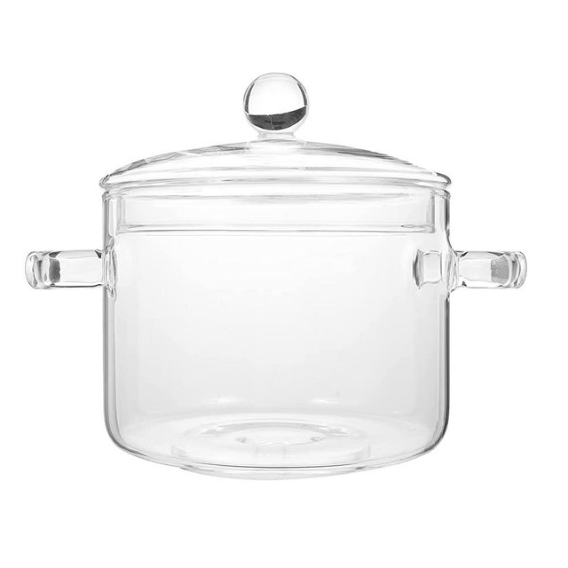 YARDWE Clear Glass Pot Glass Saucepan Heat Resistant Cooking Pot Glass Stovetop Pot with Lid for Pasta Noodle, Soup, Milk, Baby Food (1350ml)