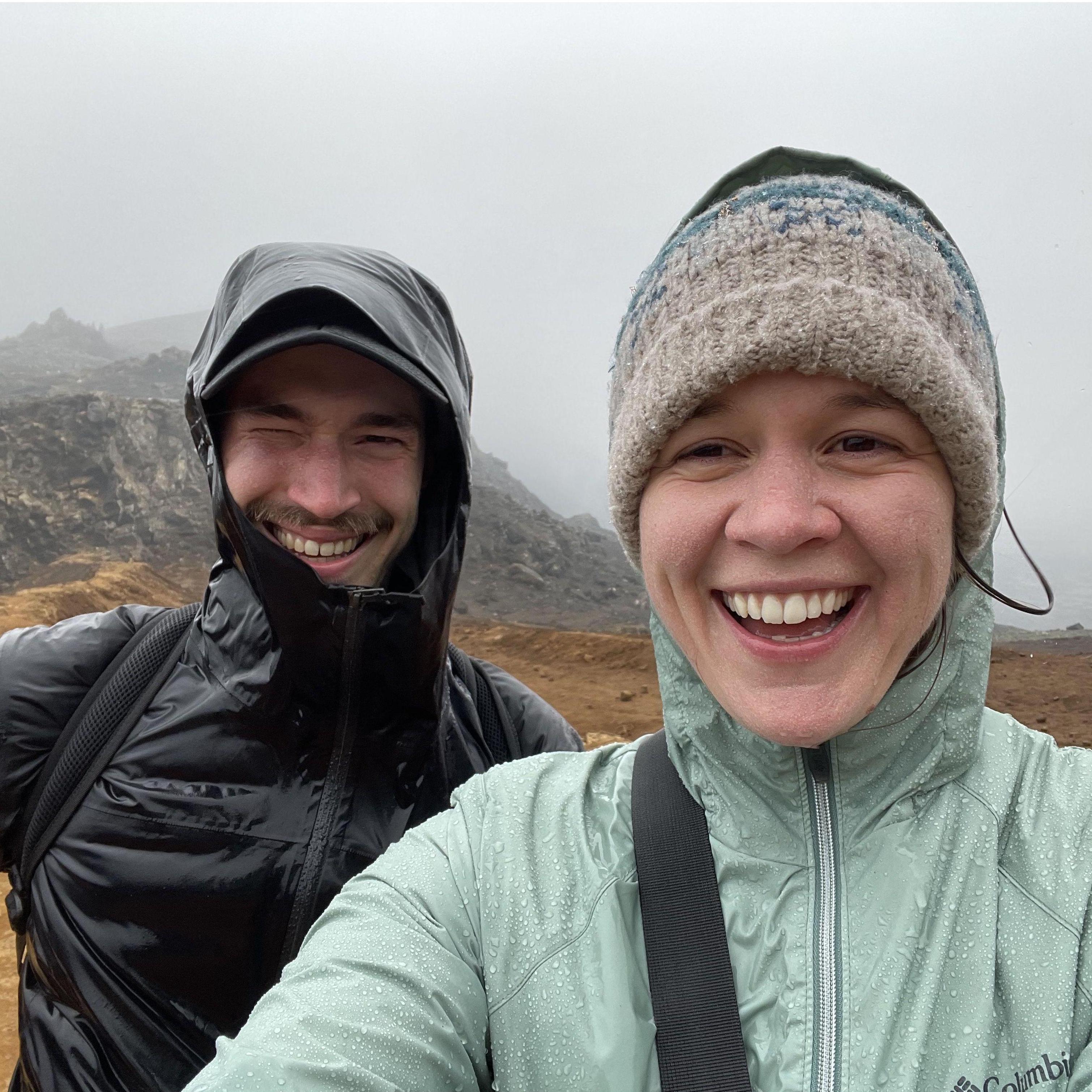 Trekking to a volcano in Iceland.