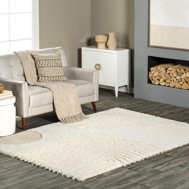 nuLOOM Gloria Abstract Shag Area Rug - 7x9 Shag Area Rug Modern/Contemporary Beige Rugs for Living Room Bedroom Dining Room Nursery