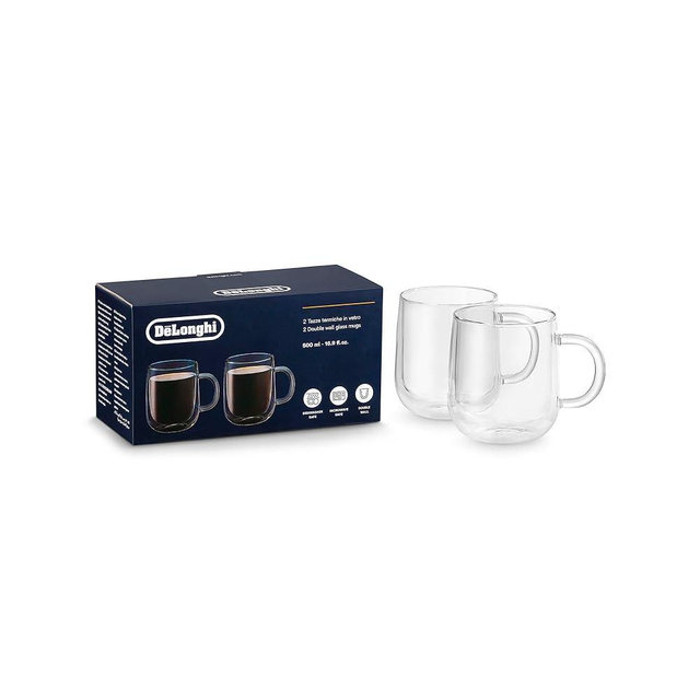 De'Longhi Double Wall Glass Mug, (500ml 16.9oz) Set of 2