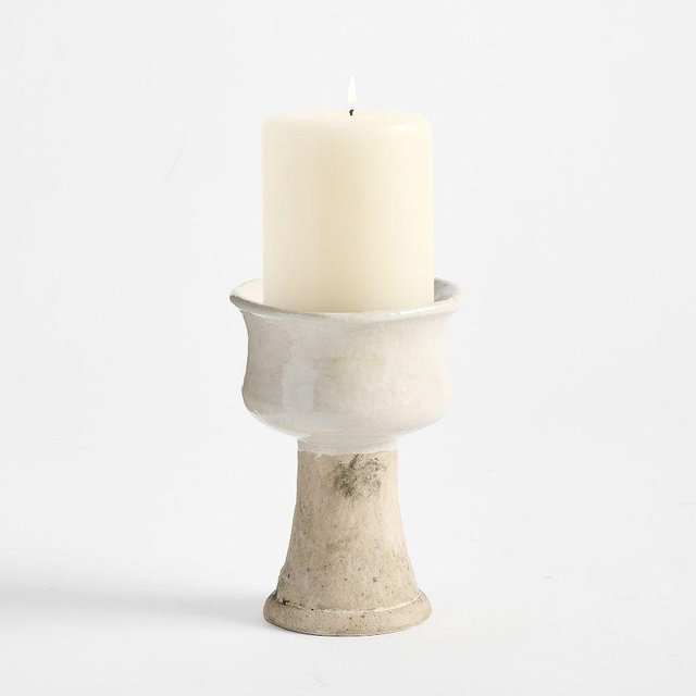 French Pot Pillar Holders, Medium, Ivory