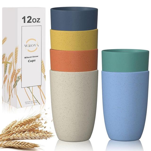 Wheat Straw Cups 6 PCS Good Alternative to Plastic Reusable Cups 12 oz Unbreakable Drinking Cup Reusable Dishwasher Safe Water Plastic Glasses with 6 Colors