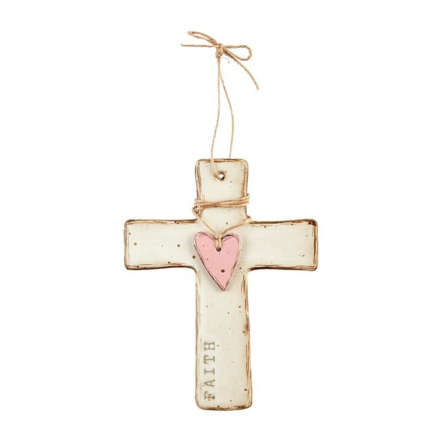 Mud Pie Spring Heart Cross, Faith, 6 1/2' x 5"
