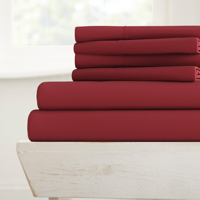 Solid 6 Piece Sheet Set - Ultra Soft, Easy Care - Becky Cameron, Burgundy, Queen