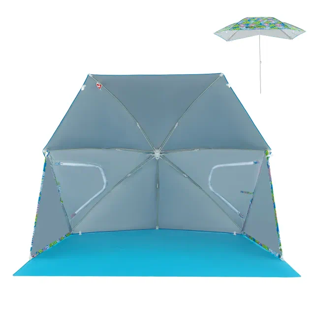 Gymax Beach Umbrella Tent UPF50+ Sun Protection Pop up Sunshade Umbrella w/ Outdoor Sun Shelter Tent for Beach Camping Yard