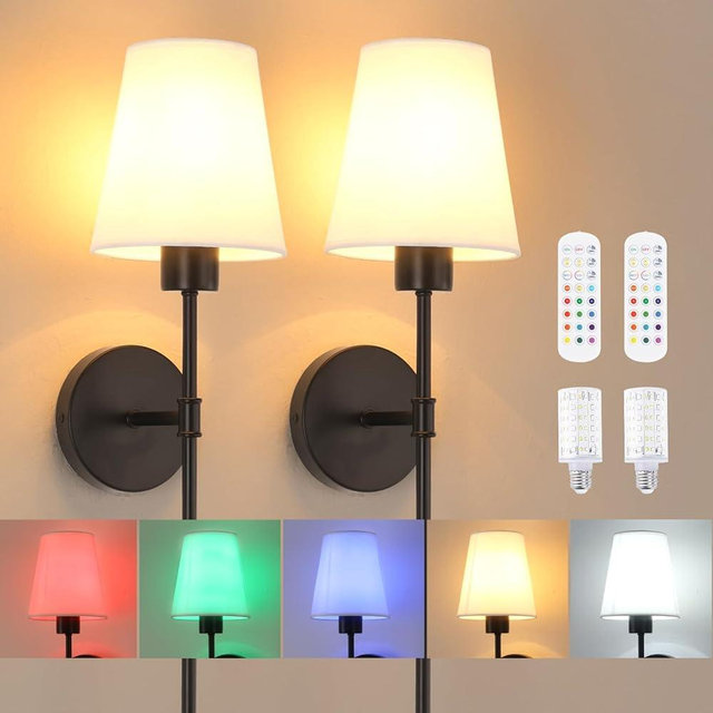Shenmoyl Battery Operated Wall Sconces Set of 2, 120H Usage Time 22.6" Rechargeable Wall Light with Dimmable Bulb, 12 Colors Wall Sconce for Bedroom Living Room, Black