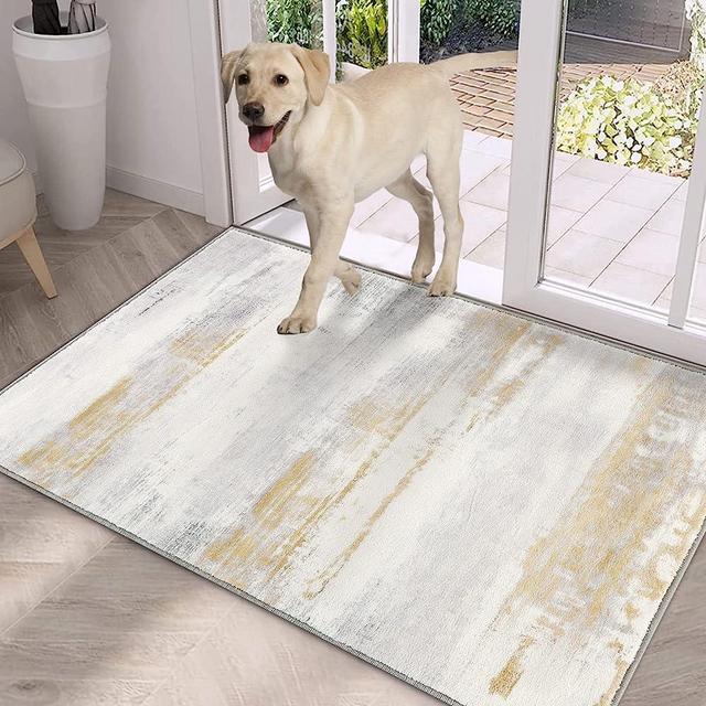 Door Mat, Front Indoor Door Mat Faux Wool Non-Slip Entryway Rug Absorbent Abstract Throw Rug for Indoor Entrance Hallway Laundry Room, High Traffic Areas, 24X36 Inches, Yellow Washable