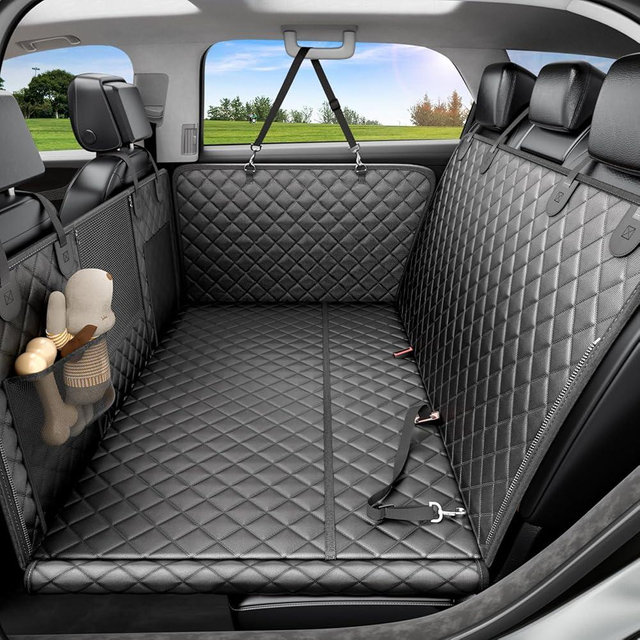 REEVAA Dog Car Seat Cover for Back Seat, Hard Bottom Dog Hammock, Pet Bed Extender for 2-4 Large/Medium Dogs, Waterproof Seat Protector, Universal L Size Fits for SUV Medium Truck, Black