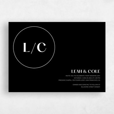 Black Wedding Invitation - Brevard Stamp